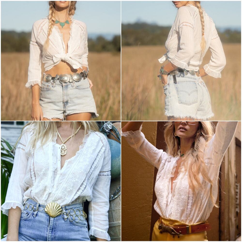 CHASING UNICORNS Dream A Little Dream Of Me button up white ruffle blouse Sz XS - Picture 7 of 7